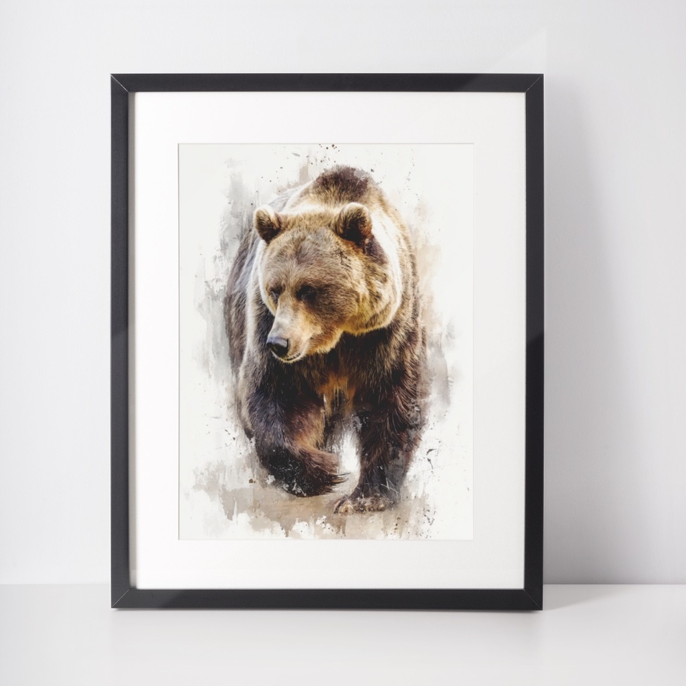 Watercolor Grizzly Bear Portrait Wall Art Print Poster - Unframed Artwork - Picture 3 of 5